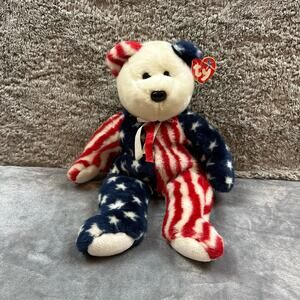 Ty Beanie Buddy Spangle American Flag Bear Plush Stuffed Animal Red White Blue